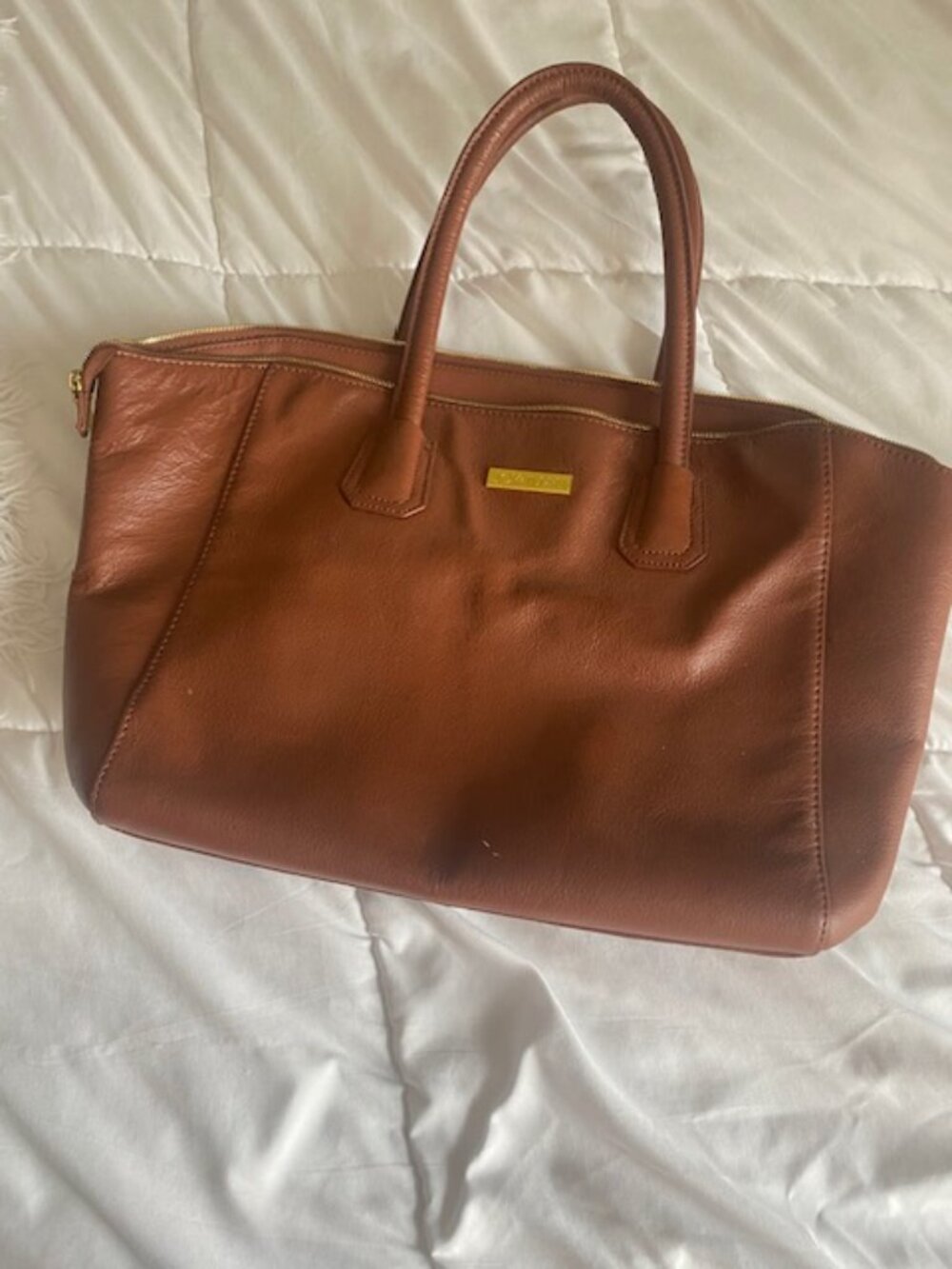 Joy & Iman Cognac Brown Large Tote Bag Gold Hardware Work Bag/Purse